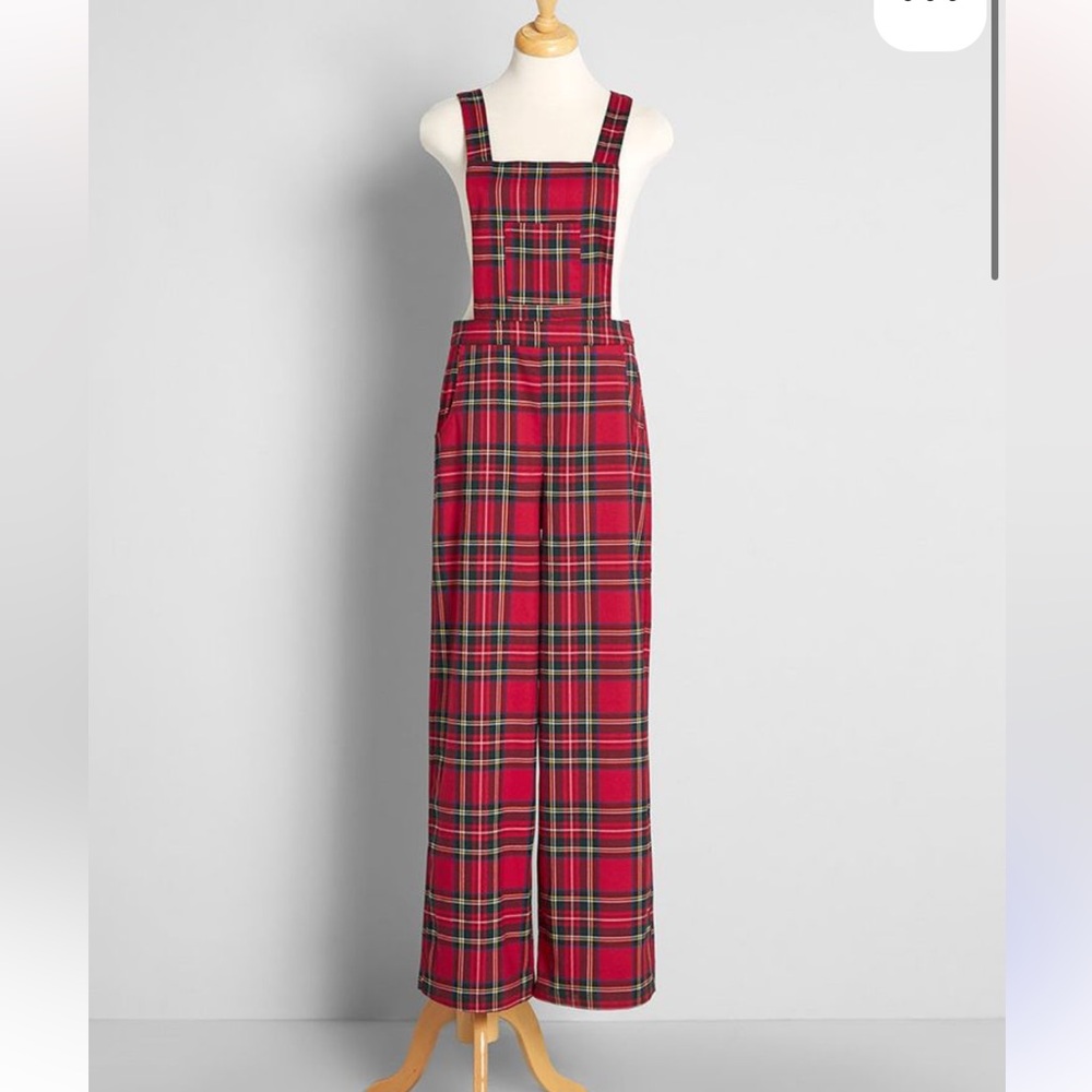 NEW Rare Stewart Tartan Red Plaid Overalls Jumpsuit XS Royal Monk Preppy Punk - Picture 14 of 16